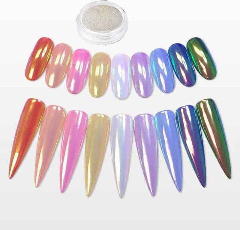 Bellecrey 1 Box Laser Nail Glitter Peacock Mirror Powder Laser Dust Nail Art Chrome Pigment Powder Rose Gold Silver Mix Nail Art Glitter Sequins DIY Sparkly Paillette Charm Flakes Gel Nail Decorations - Image 3